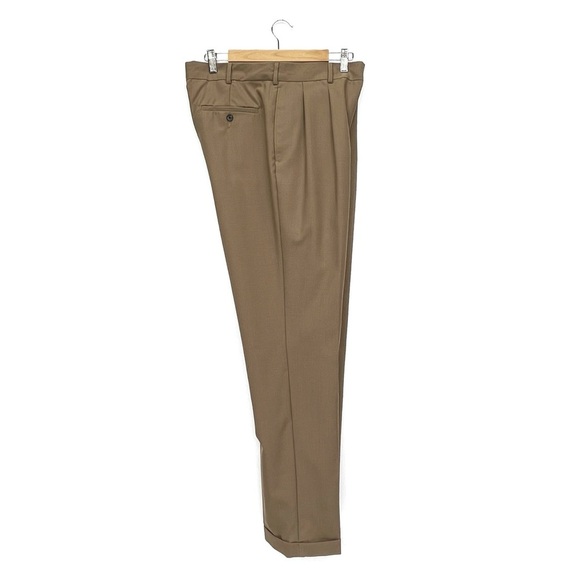 Land’s End Year Rounder Men’s Wool Dress Paints 34 x 34 Pleated Cuffed Brown/Tan - Picture 3 of 5